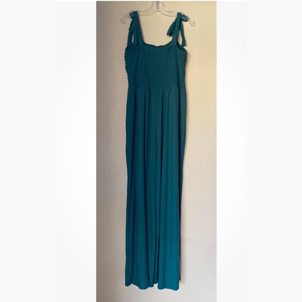 SO Good For Life Teal green Sheared top Jumpsuit Large Straps Wide Leg Flowing